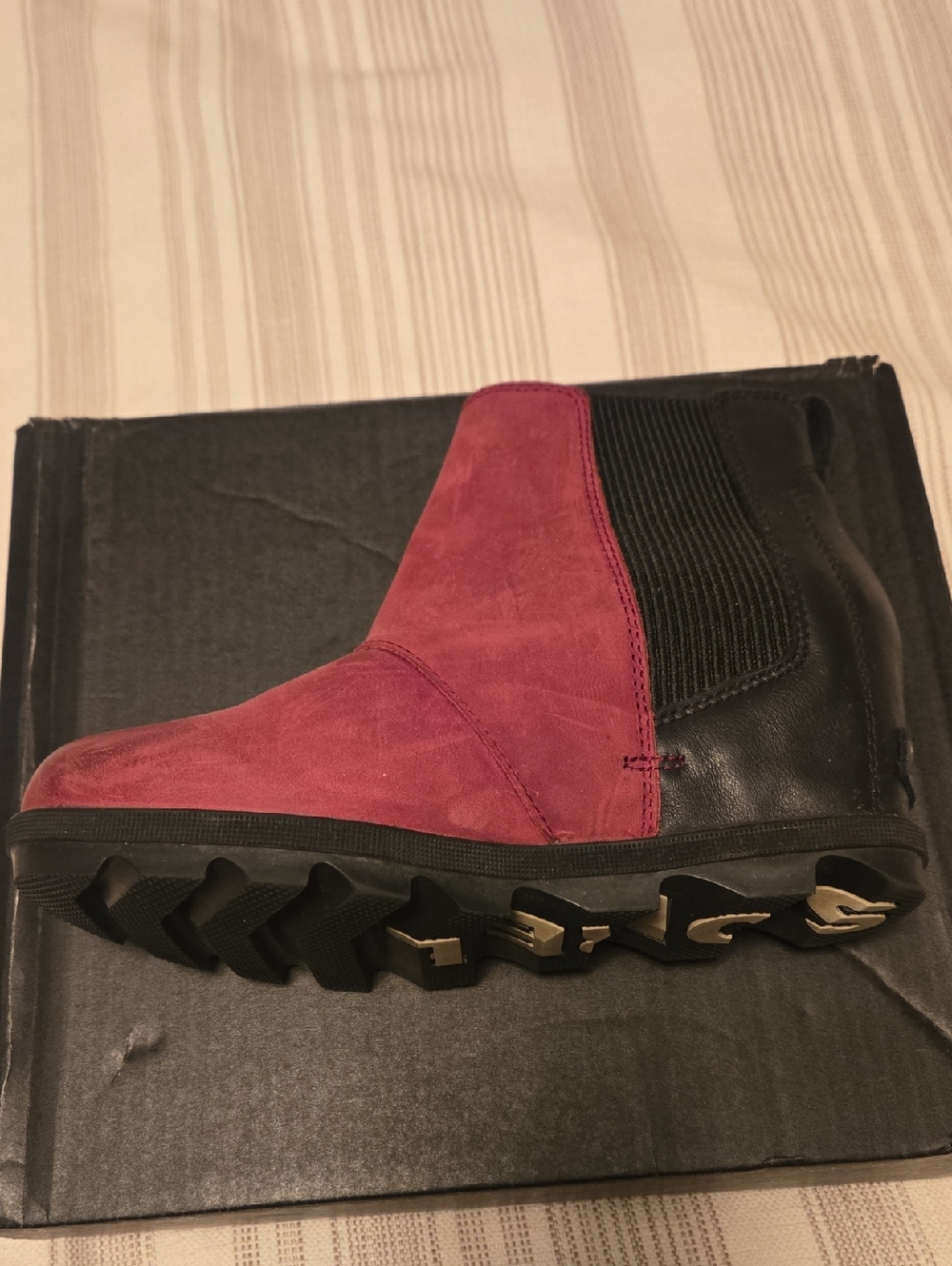 Sorel Burgundy and Black Chelsea Lug Bootie